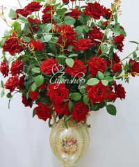 Hoa lụa, hoa giả Uyên shop, Bình Hồng Nhung Đỏ